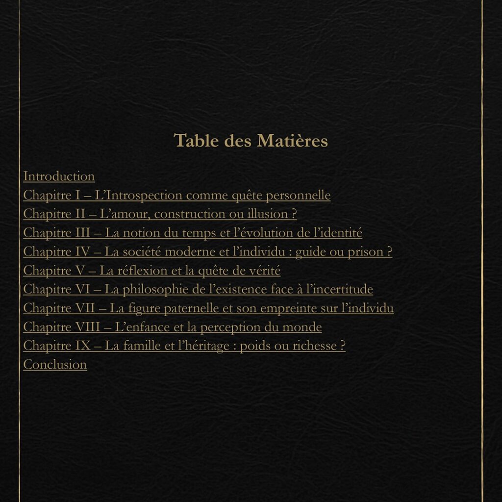 TABLE DE MATIERES A-MIN RÉFLEXIONS SUR L'EXSITENCE